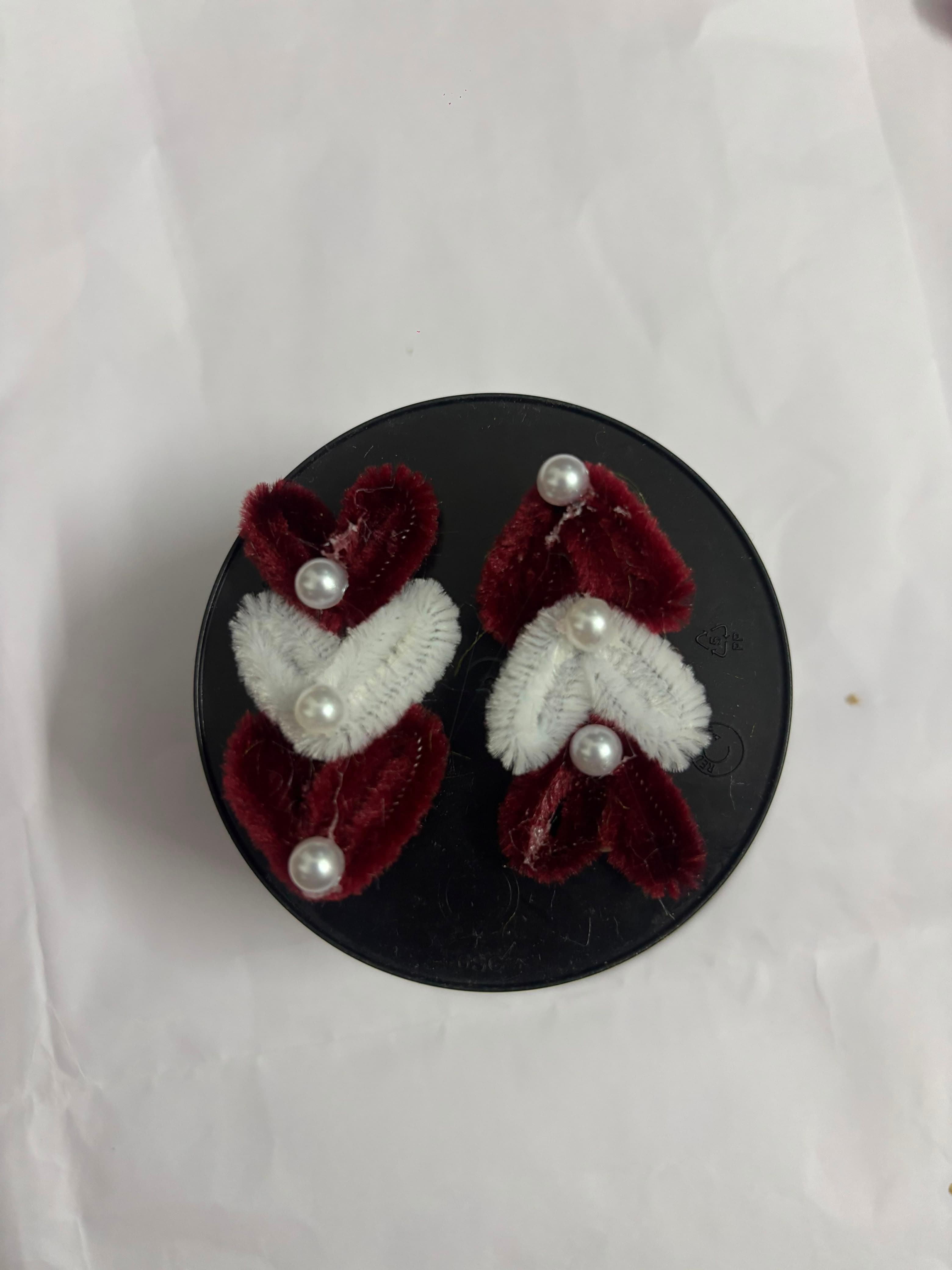 Handmade Velvet Heart and Pearl Hair Clips